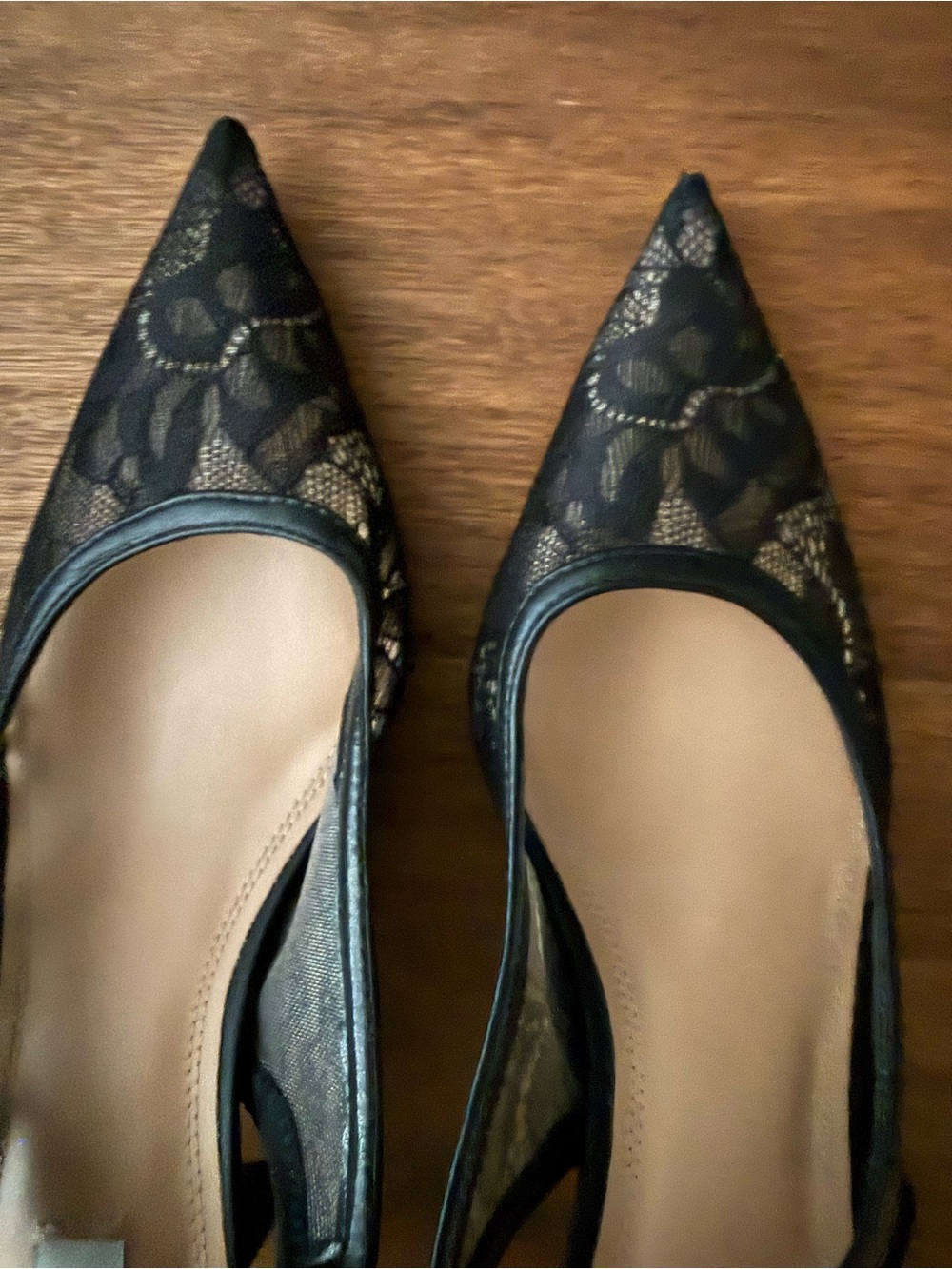 Steve Madden Black Lace Pointed Toe Slingback Pumps